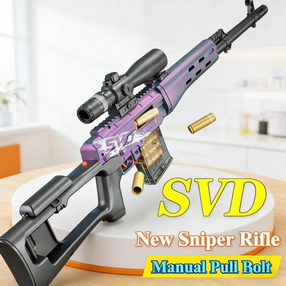 

Игрушечная снайперская винтовка SVD с выбросом гильз и мягкими пулями, ручная загрузка, для стрельбы на улице, подарок на день рождения для детей