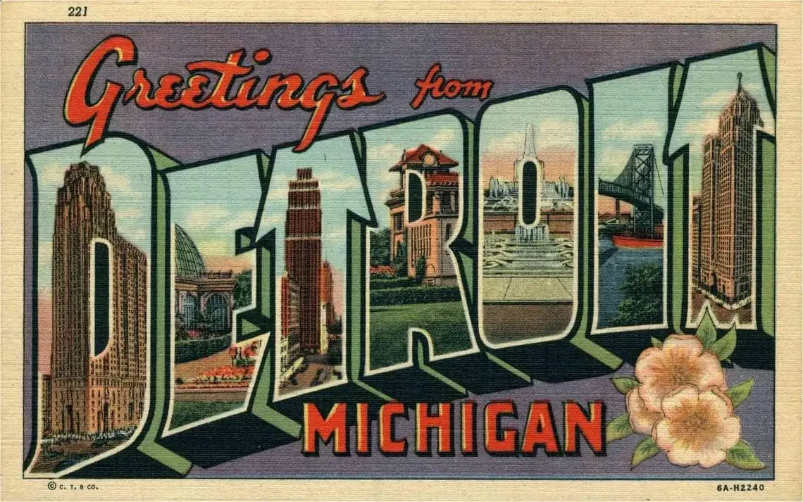 TYmall Muroanmi Retro Metal Tin Signs Vintage Postcard, Greetings from Detroit, Michigan, Large Letter, Ca 1940 Home Living sign