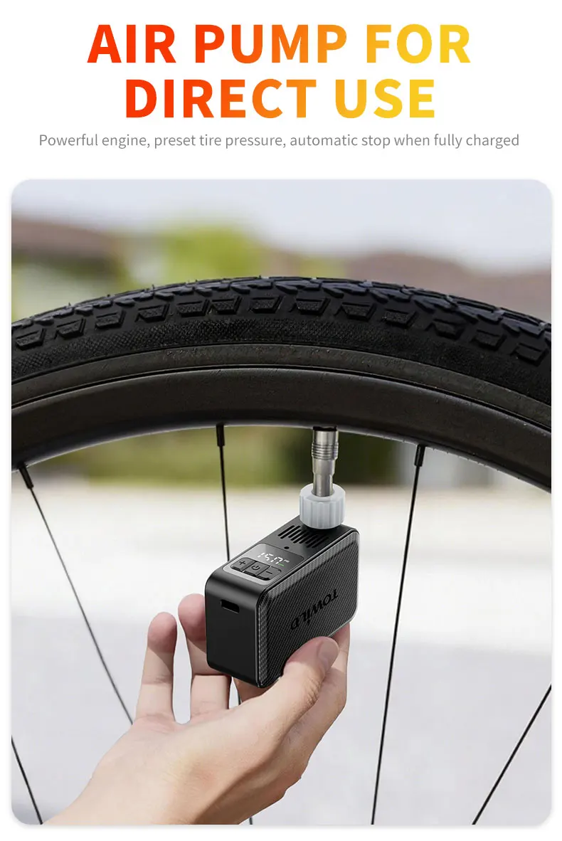 TOWILD A15 Intelligente Fahrrad-Luftpumpe 150PSI Hochdruck Mini Tragbare Elektrische Pumpe für AV/FV Reifenfüller Fahrradzubehör – Detail 9