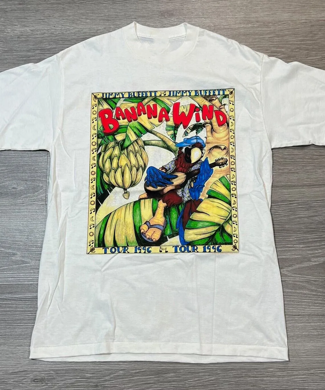 Vtg Jimmy Buffett Banana Wind Tour Cotton White Shirt MM817