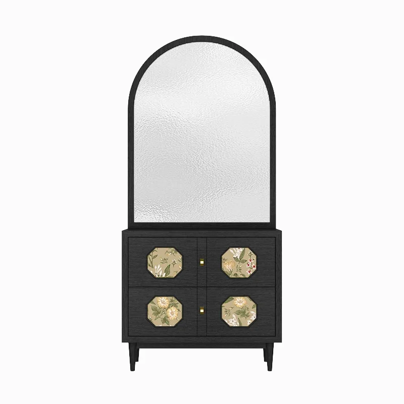 

French retro solid wood water pattern glass entry door screen partition living room shoe cabinet entrance cabinet American home