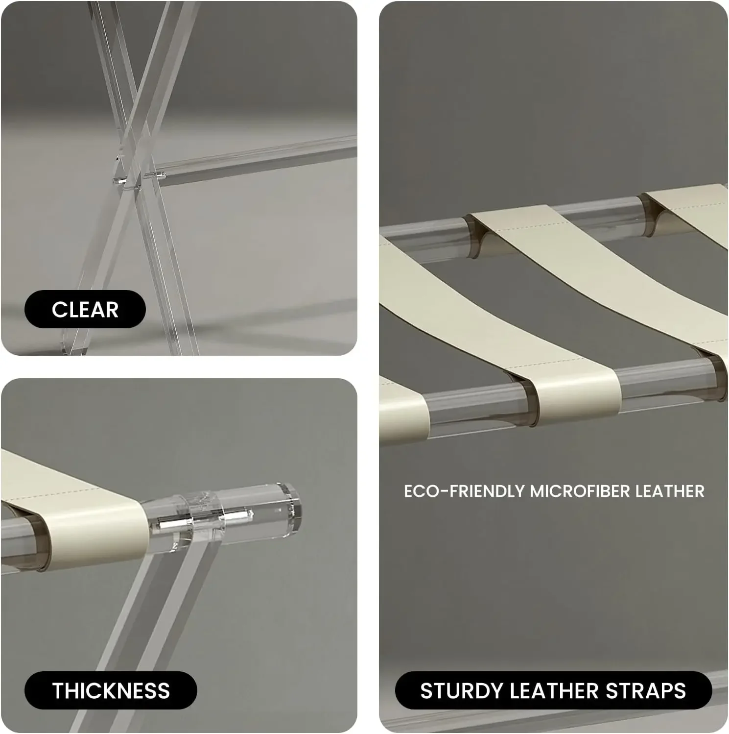 Акриловый багажник с бежевыми кожаными ремнями для гостевой комнаты — 2 упаковки складной прозрачной необычной подставки для чемодана с ручкой для спальни