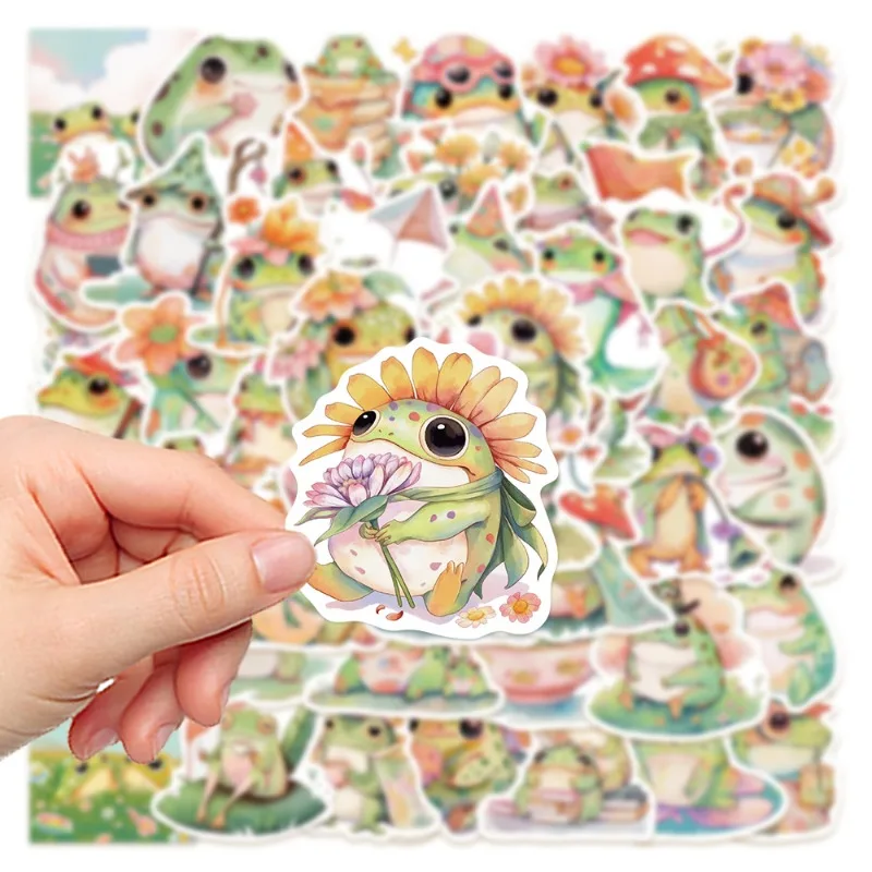 50pcs Cute Cartoon Colored Chubby Frog Series Graffiti Stickers Suitable for Helmet Desktop Wall Decoration DIY Sticker Pack