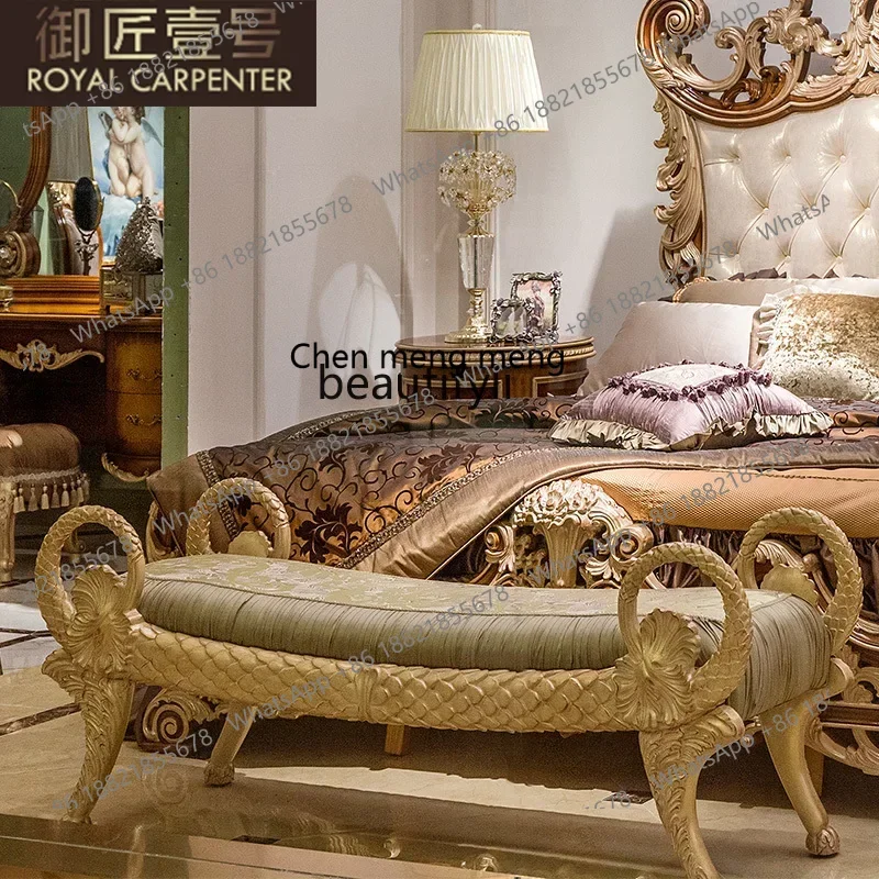 CC182European-style bedroom furniture, solid wood hand-carved large apartment luxury fabric, bedside stool R