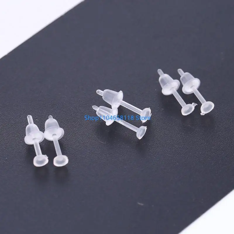 Creative 100 Set Clear Earrings Plastic Post Earrings Silicone Earring Backs