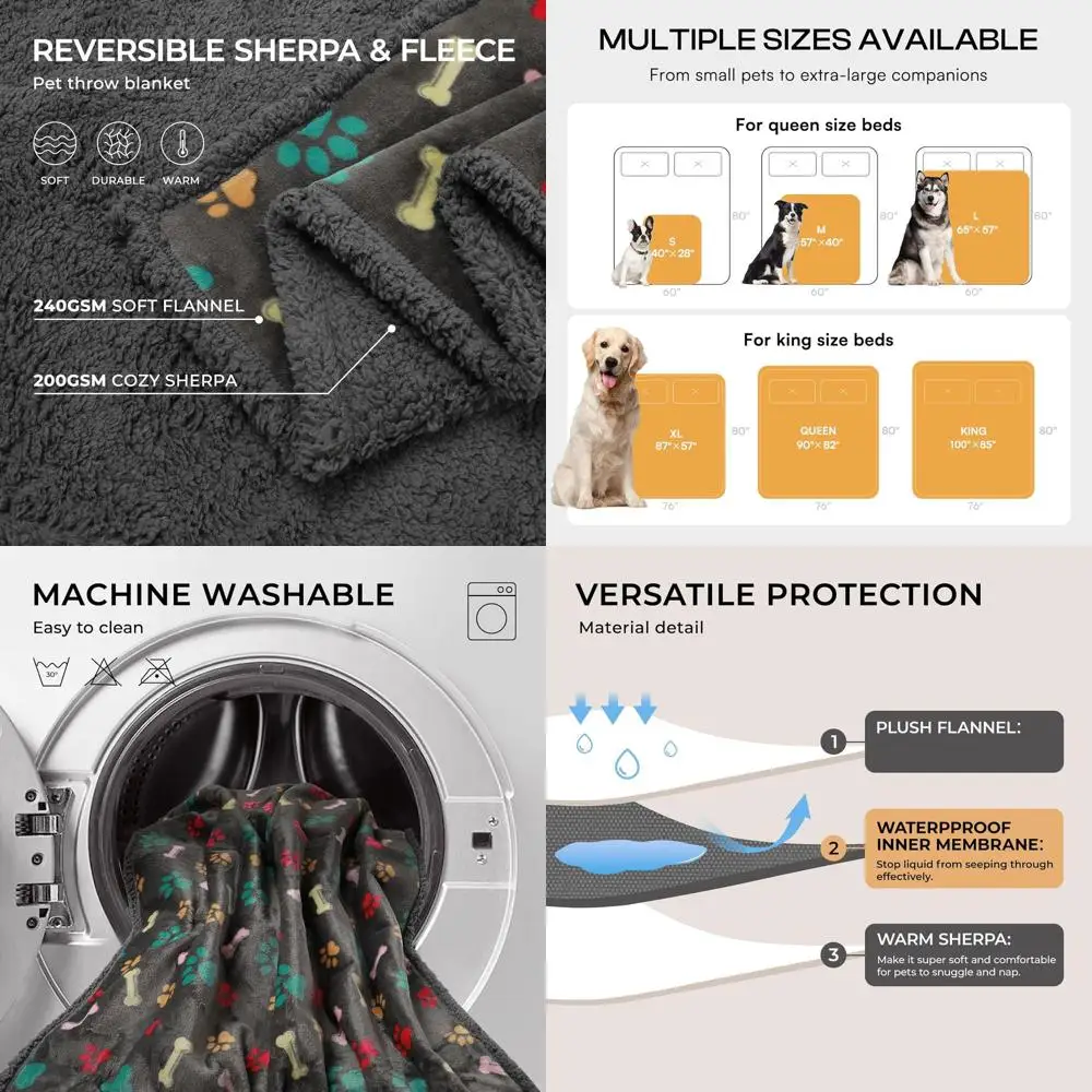 

Reversible Waterproof Dog Blanket - Large Grey Bone Design for Couch Protection, X-Large Size (85 x 57)