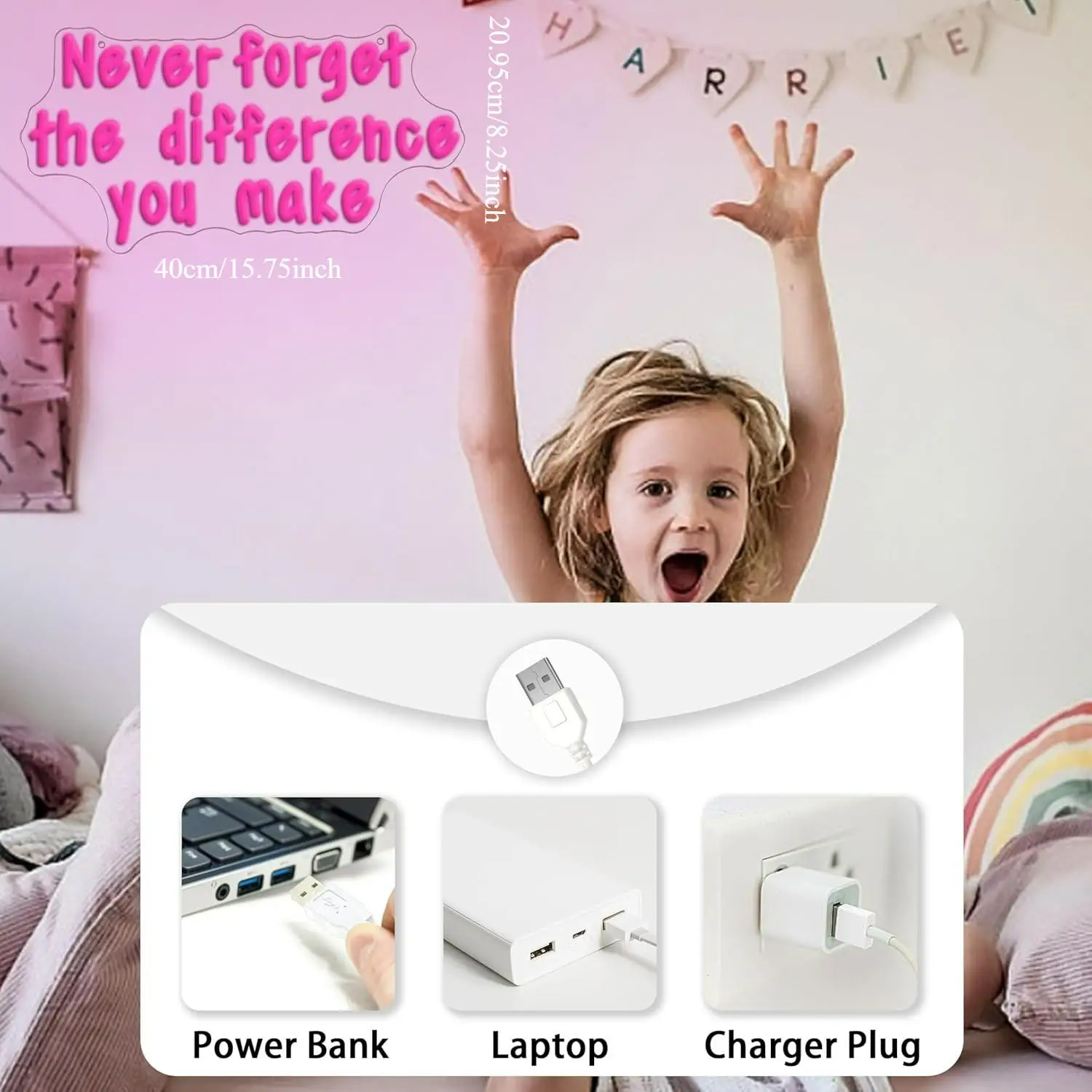 Never Forget The Difference You Make Neon Sign USB Dimmable LED Light for Bedroom Gym Classroom Party Aesthetic Wall Decor Gifts view 5