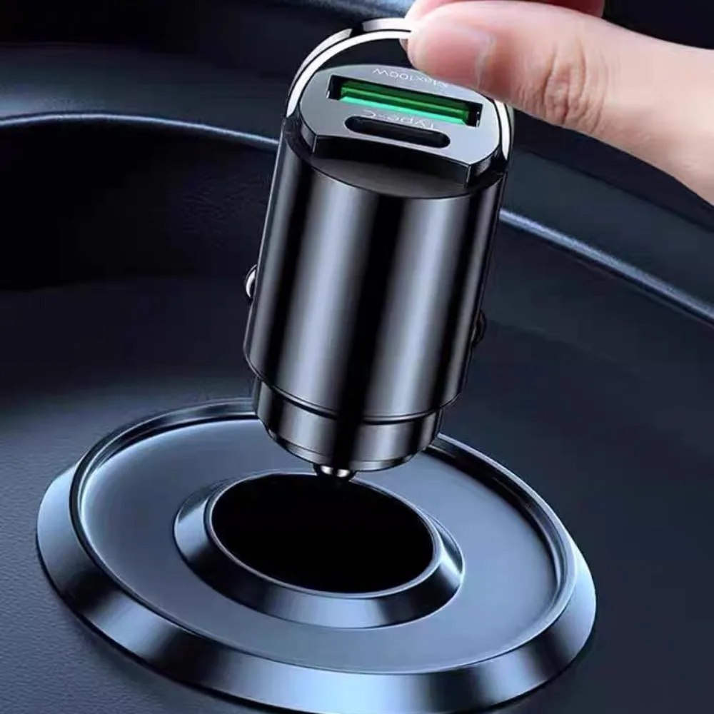 Durable 100W Car Charger Fast Charging Dual Ports Phone Charger Type C USB Mini Charger Socket