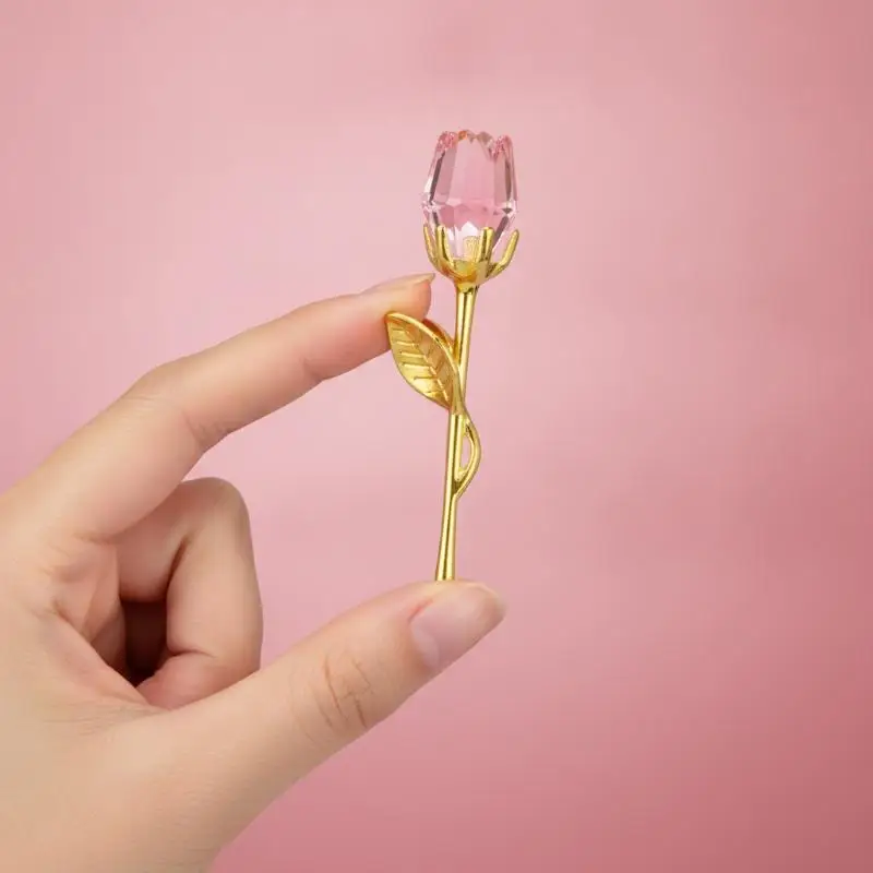 Klare Kunstkristallrose mit poliertem Metallstiel, zeitlose Blumenfigur, Geschenkbox für alle Anlässe, universelles Geschenk. – Detail 5