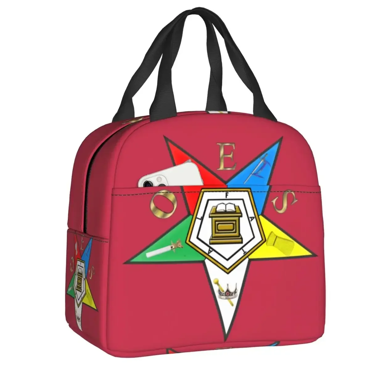 Eastern Star Logo Freemason Insulated Lunch Bag for Women Waterproof Thermal Cooler Bento Box Kids School Children lunchbag