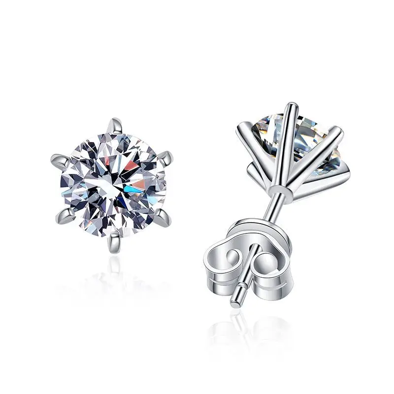 

0.3ct / 0.5ct / 1.0ct / 2.0ct Screw Back S925 Silver 6 Prong White Gold Moissanite Diamond Earrings