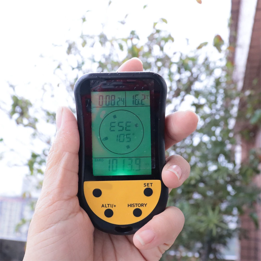 Electronic Digital Altimeter Barometer Thermometer Weather For Forecast Clock Calendar LCD Backlight Black Yellow Plastic