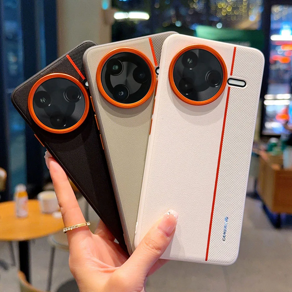 Proste skórzane etui na telefon z przeszyciami do Xiaomi Redmi K80 Pro Poco F7 Ultra Prosty, stylowy, odporny na wstrząsy pokrowiec z dopasowaniem kolorów — zdjęcie produktu 3