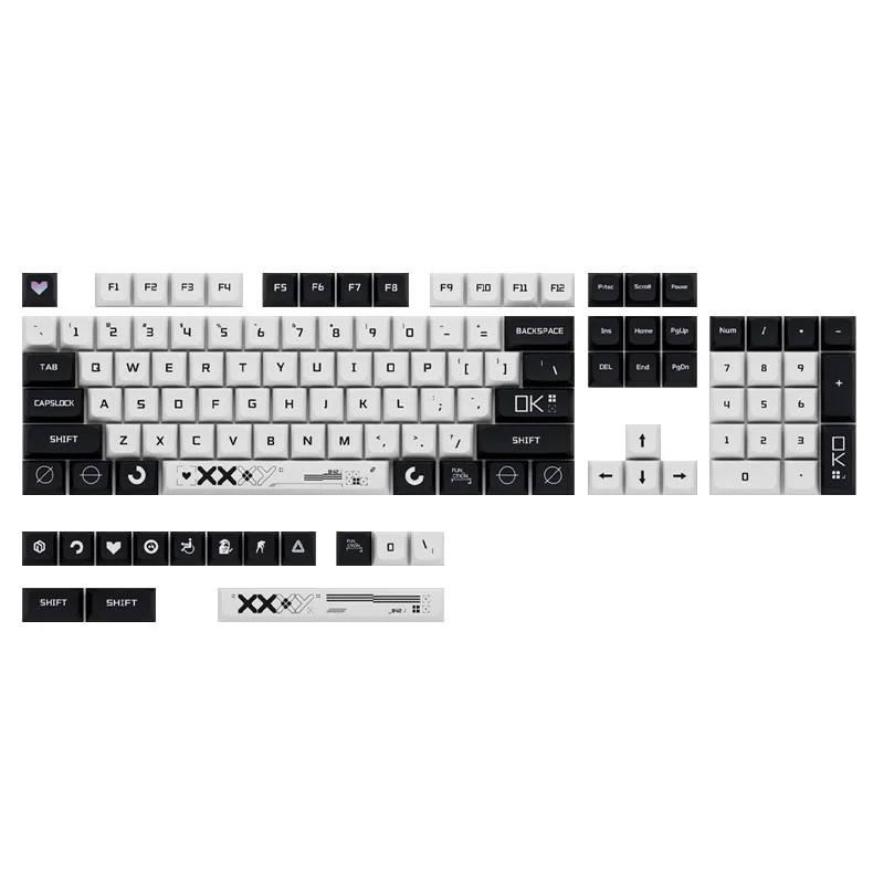 132 Key PBT SYE-SUB Profile PrintStream Custom XDA Keycap for MX Switche Gaming Mechanical Keyboard Black White PBT Key Caps