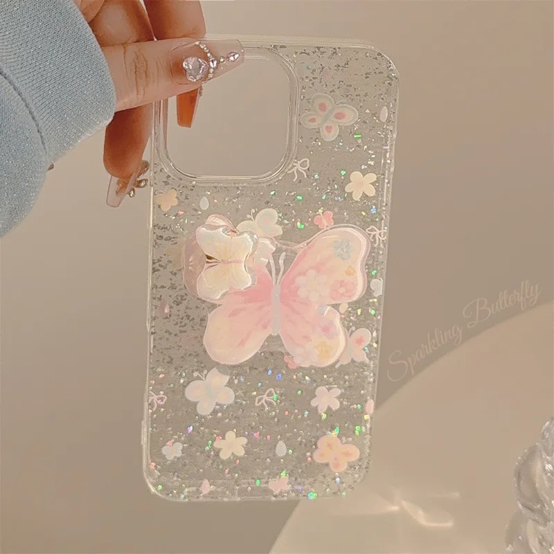 

insSuitable for Apple in Spring and Summer17pro maxPhone case16Glitteriphone14Butterfly Rotating Stand13Hard