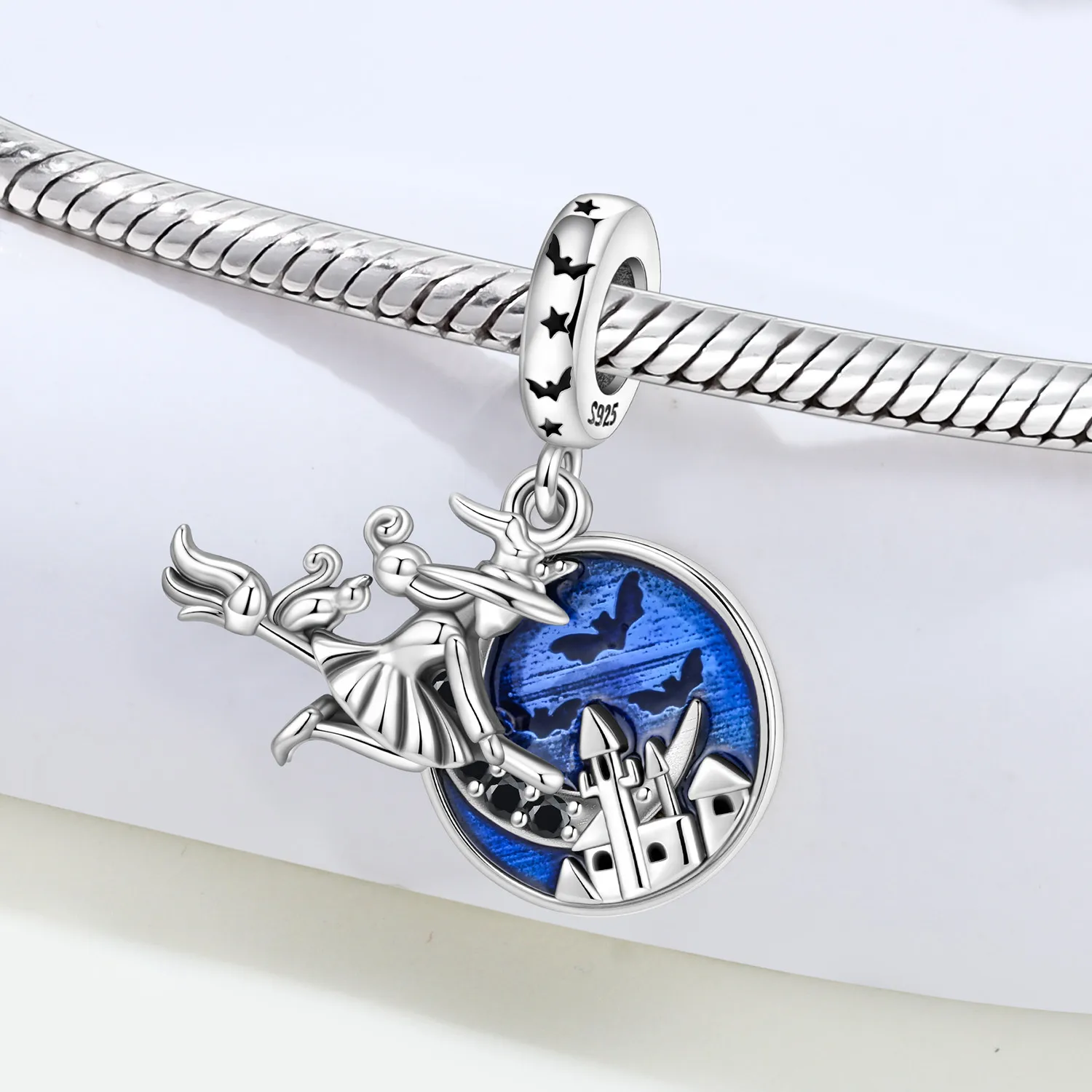 PANPOKI 925 Sterling Silver Magical Girl Witch Bead Original Pendants Bracelet Necklace Charm Jewelry Party DIY Gifts