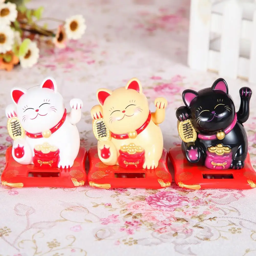 Solar Powered Fortune Cat Waving Arm Beckoning Japanese Lucky Cat Shaking Hand Welcome Cat Figurine Cats Miniature Toys For Kids