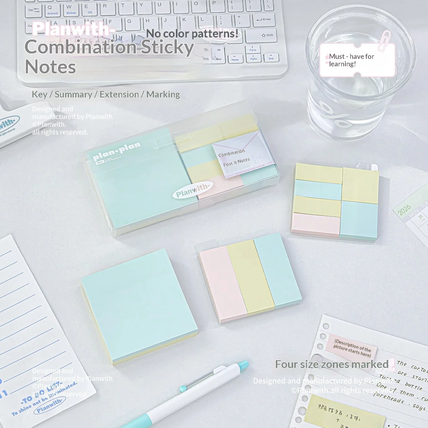 Planwith Multi Size Sticky Notes Set Notebook Colorful Blocks Self Adhesive Index Tabs Colorful Memo Flags School Stationery