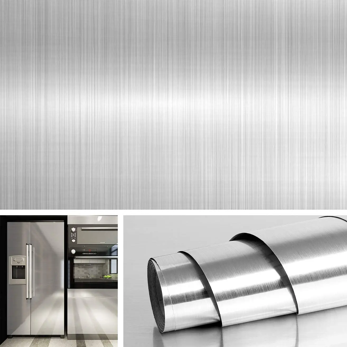 Premium Brushed Nickel Vinyl Self Adhesive Wallpaper Stainless Steel Oil Proof Waterproof Kitchen Gold Leaf Stickers Decor Film