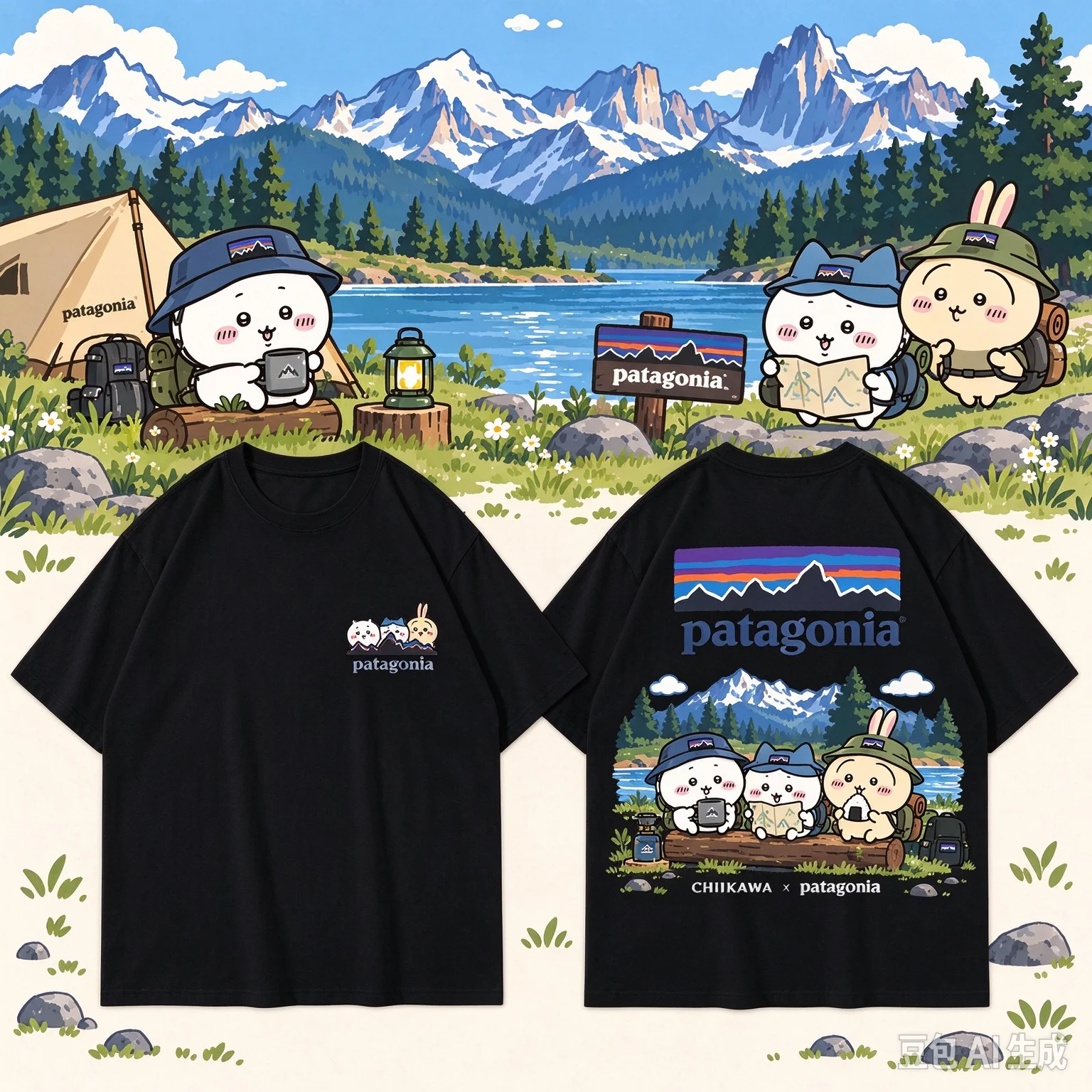2026 CHIIKAWA X Patagonia Summer Men's and Women's Pure Cotton T-shirt Comfortable, Breathable, High Quality Ins Y2k