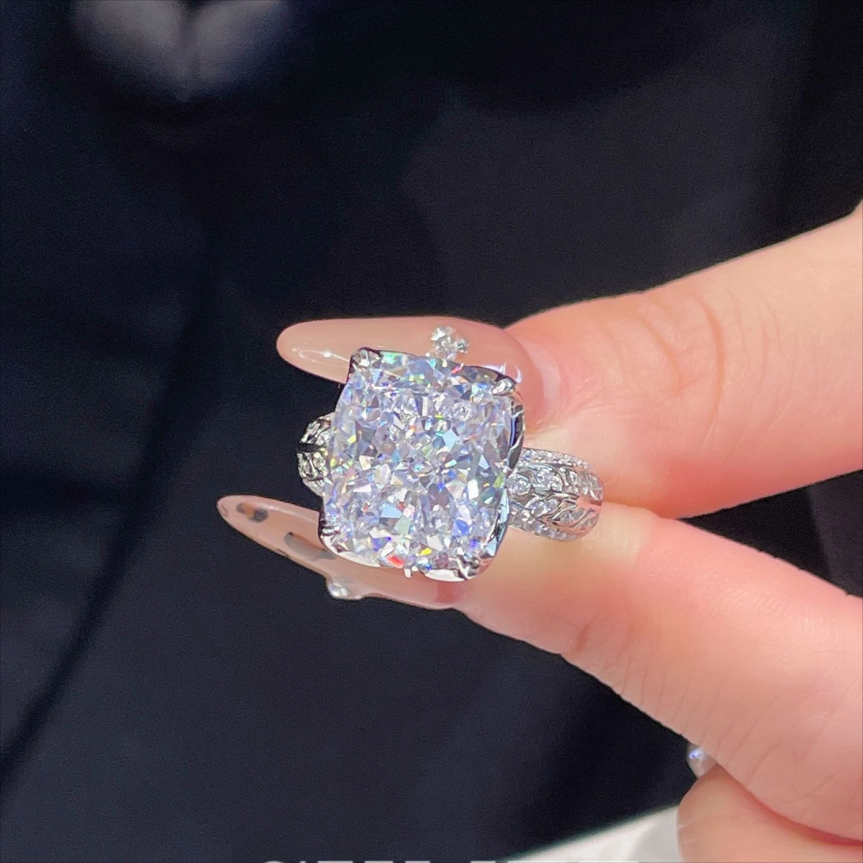 Radiant Cut Lab Diamond Ring 925 Sterling Silver Wedding Band Rings for Women Bridal Engagement Jewelry