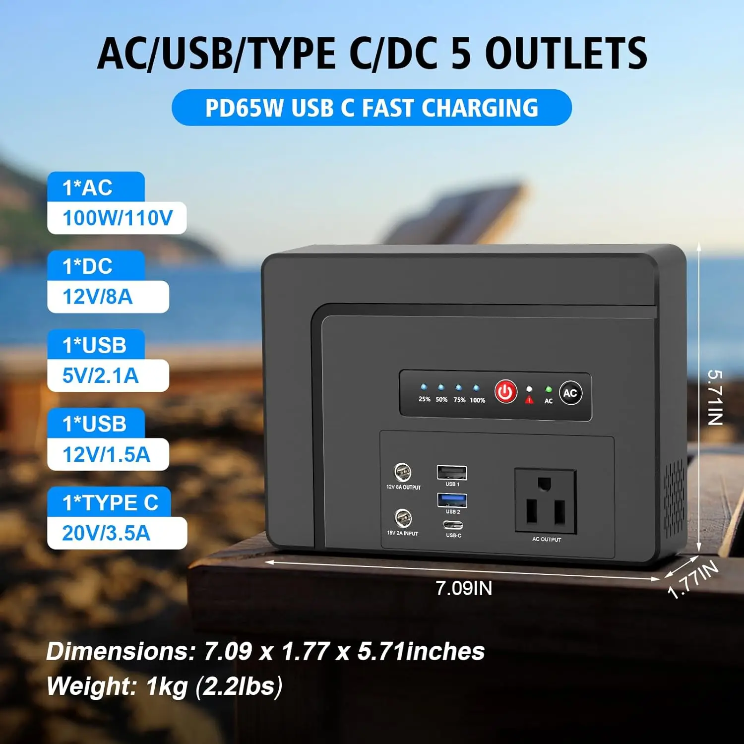 Estação de energia portátil Powkey 100W/97,68Wh, banco de potência com tomada AC 26400mAh bateria de carregamento rápido para acampamento ao ar livre RV