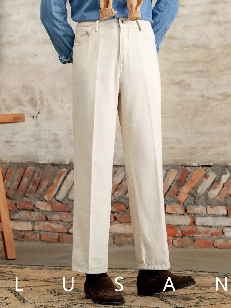 

Men's Cotton Old Money Jeans | British Style Straight Leg Trousers | Autumn Winter Original Wash | Gentleman's Slight Flare Pant
