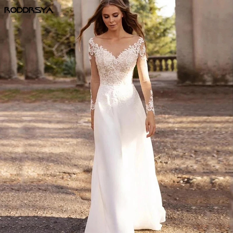 Robes de mariée bohème en mousseline de soie pour femmes vestidos de noiva marRODDRSYA-Robes de mariée Boho en mousseline de soie pour femmes, robes de mariée éducatives, grande taille, fête des patients civils, dos nu