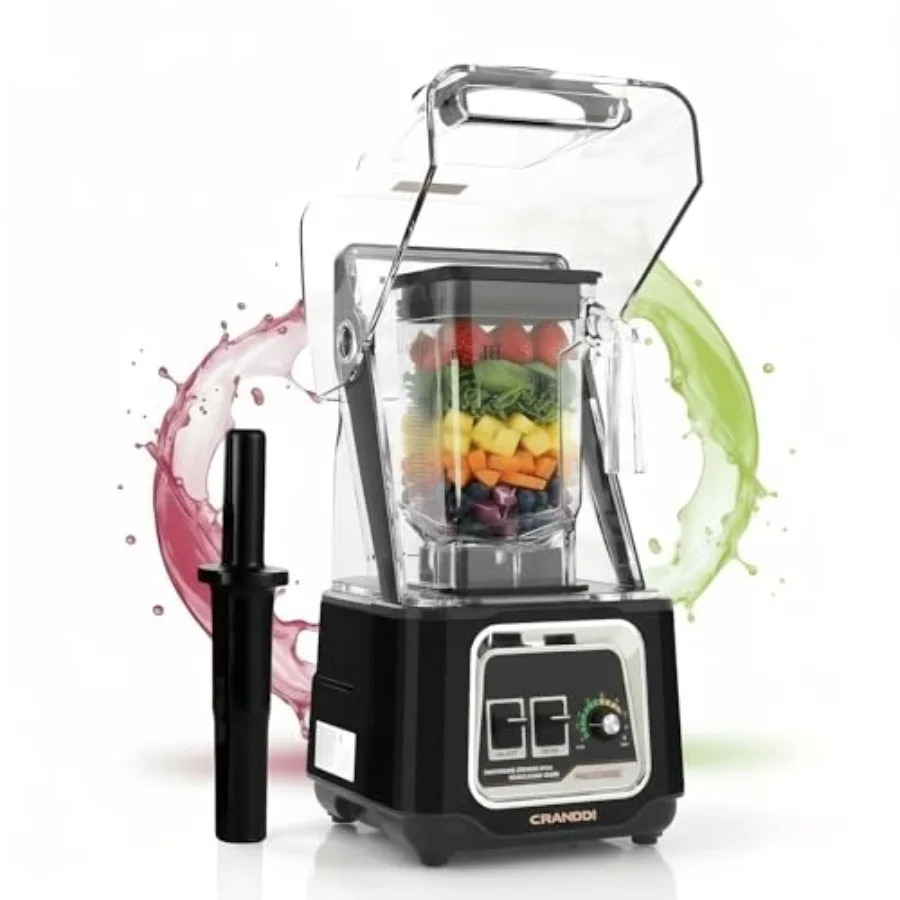 Professional 2200W Commercial Smoothie Blender with Soundproof Shield for Ice Crushing Milkshakes Puree Self-Cleaning 50oz 110V