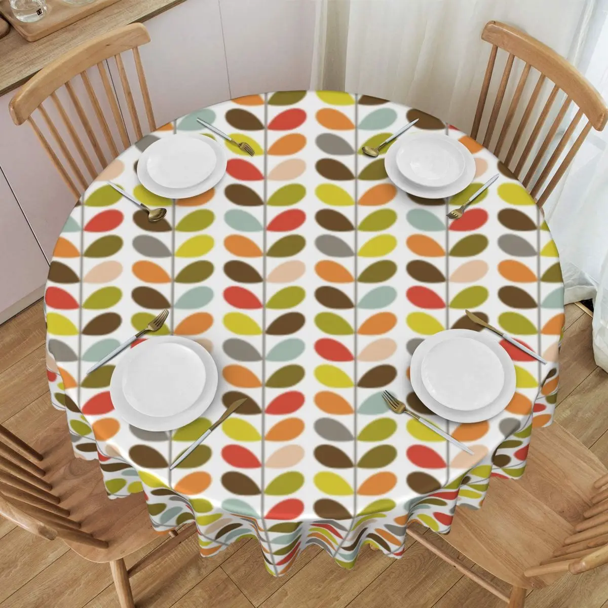 Custom  Orla Kiely Flowers Tablecloth 60 inch Kitchen Dinning Table Cloth Waterproof Mid Century Modern Multi Stem Table Covers