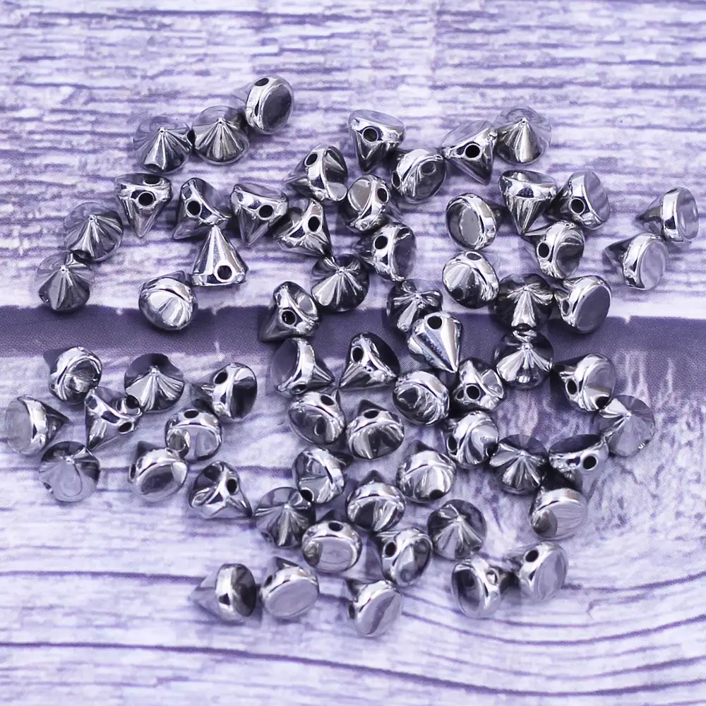 RiSALE Spike Studs entretoise perles vêtement ton argent cône acrylique pour bijoux bricolage vêtements sacs robe chapeaux 6mm 100 pièces/200 pièces
