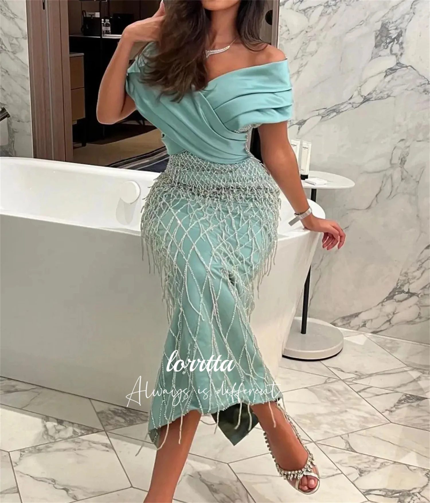 Mermaid Ball Gown Customized Beaded Fringed Fabric Eid Dress Party Robe Soiree De Luxe 2024 Dresses for Special Occasions