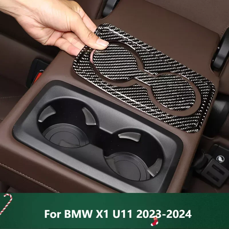 

Car Soft Carbon Fiber Car Rear Hidden Cup Holder Panel Decoration Sticker Interior Accessories For BMW X1 U11 2023-2024