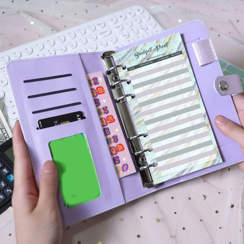 

Мягкий кожаный кошелек A6 для бюджета, бюджетный кошелек с 6 отверстиями, карманы для переплета, конверт для денег, переплет с 12 шт., конверты на молнии