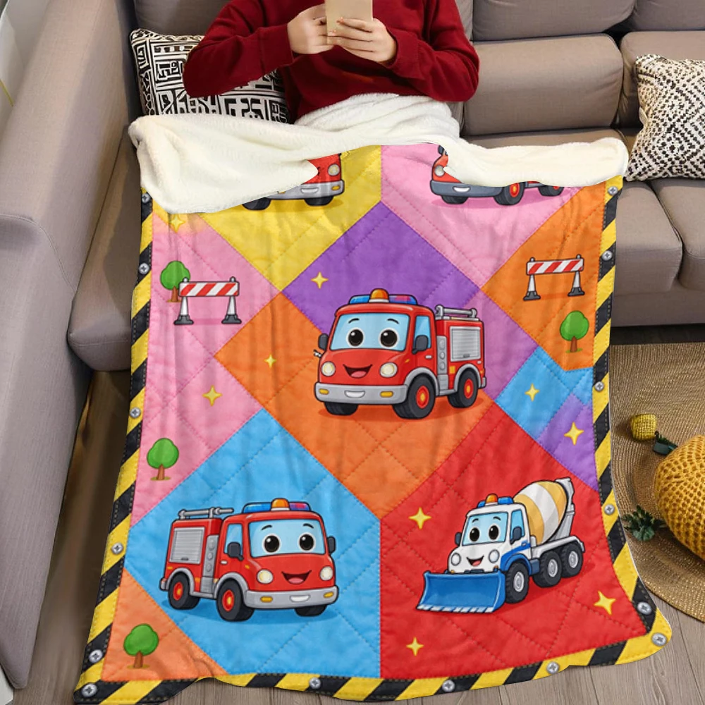 Fire Mixer Plow School Flannel Blanket Perfect for Sofa Office Bed Travel Sleep Read Relax Camping Four Season Use