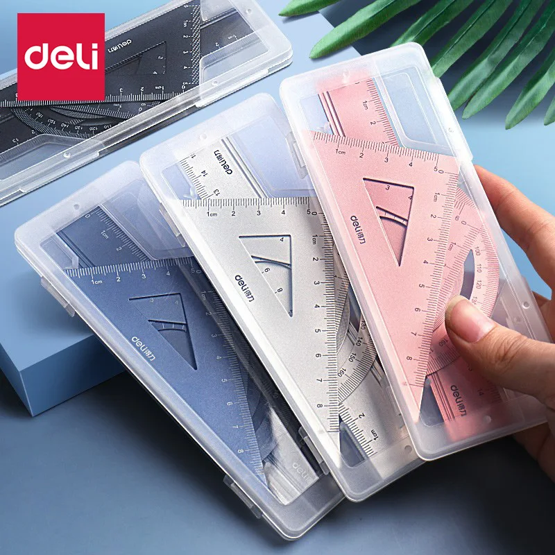 Aluminum Alloy Four-piece Ruler High Value Drawing Set Small Triangle Geometric Protractor Metal Ruler School Office Stationery