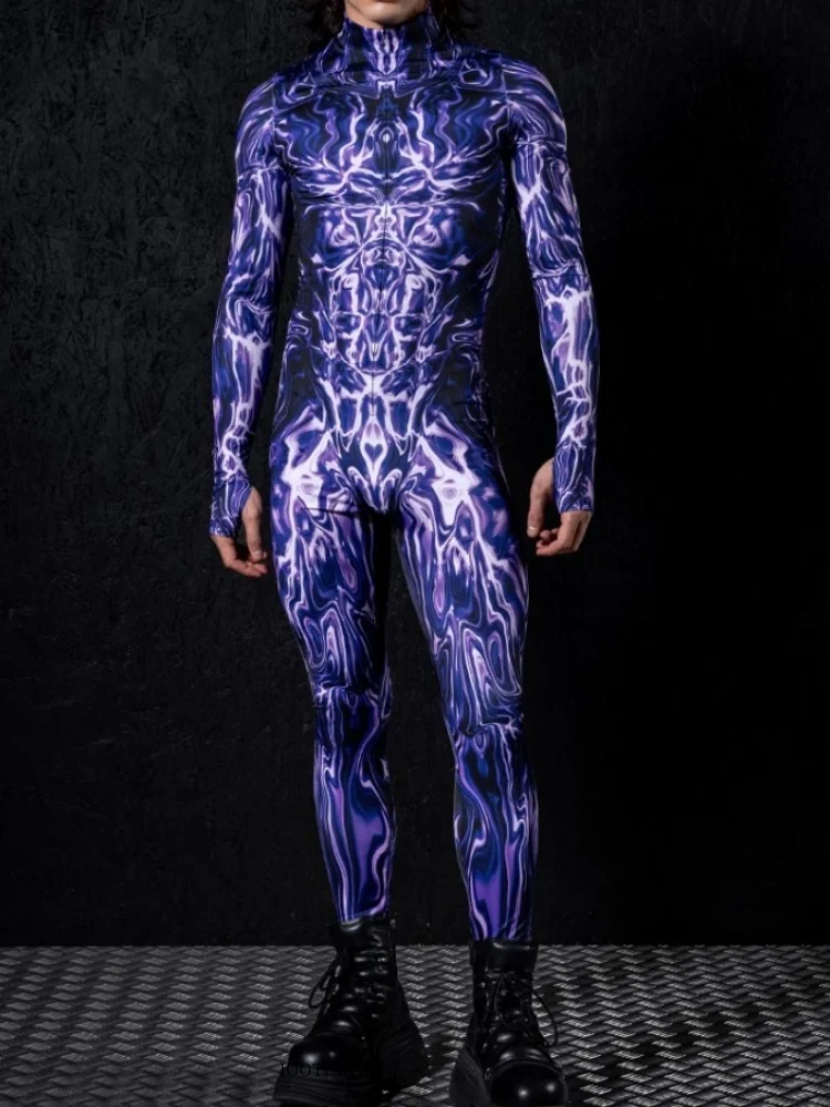 Bodysuit-Strumpfhose für Bühnenauftritte bei Feiertagspartys, neuer Unisex-Partner-Print-Rollenspiel-Jumpsuit, Punk-Muskel-Aerial-Yoga-Anzug – Detail 9