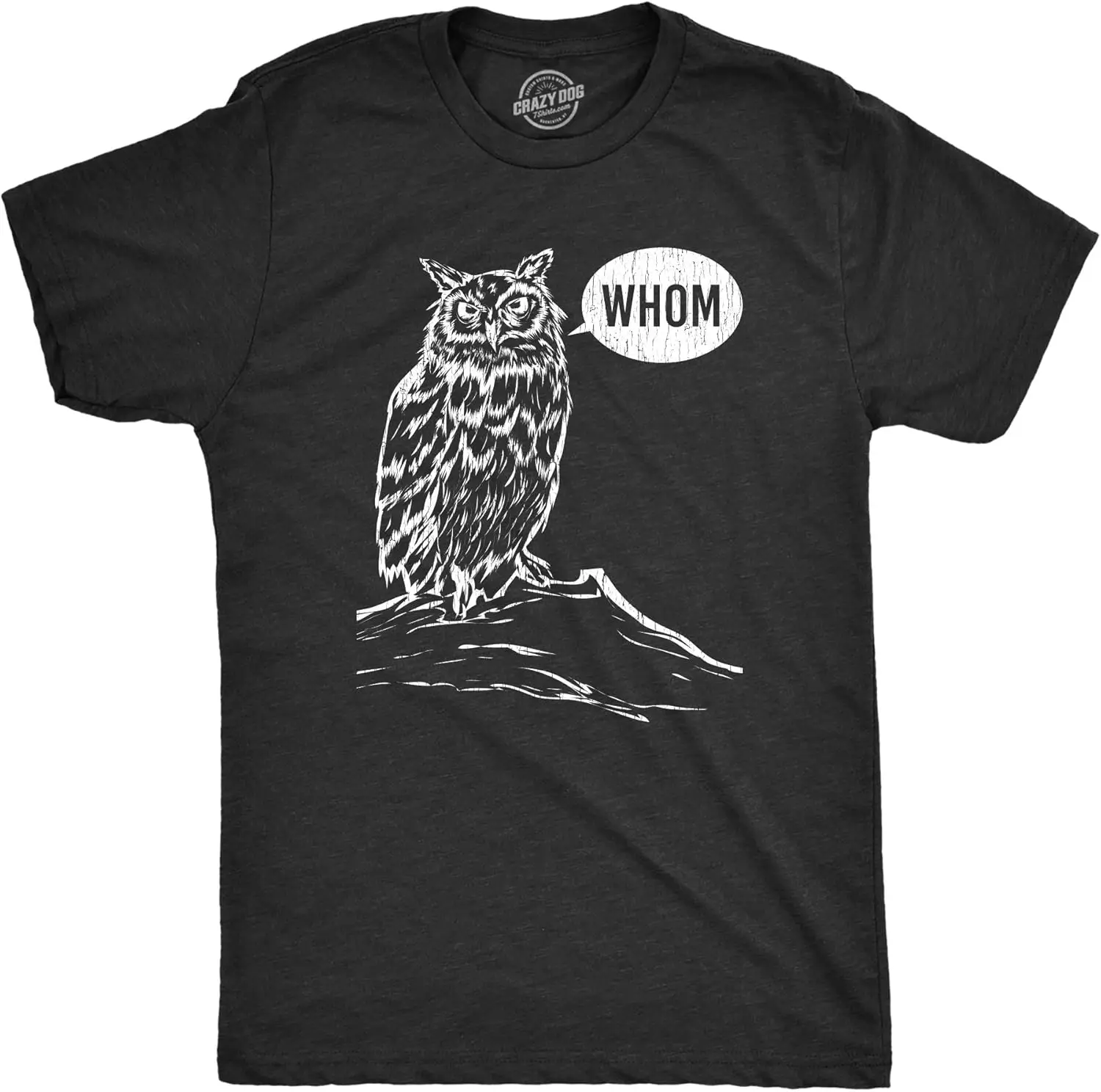 Mens Whom Owl T Shirt Funny Grammar Nerd Sarcastic Graphic Novelty 100% Cotton Trendy Y2K Short-Sleeve Tee – Soft, Quick-Drying,
