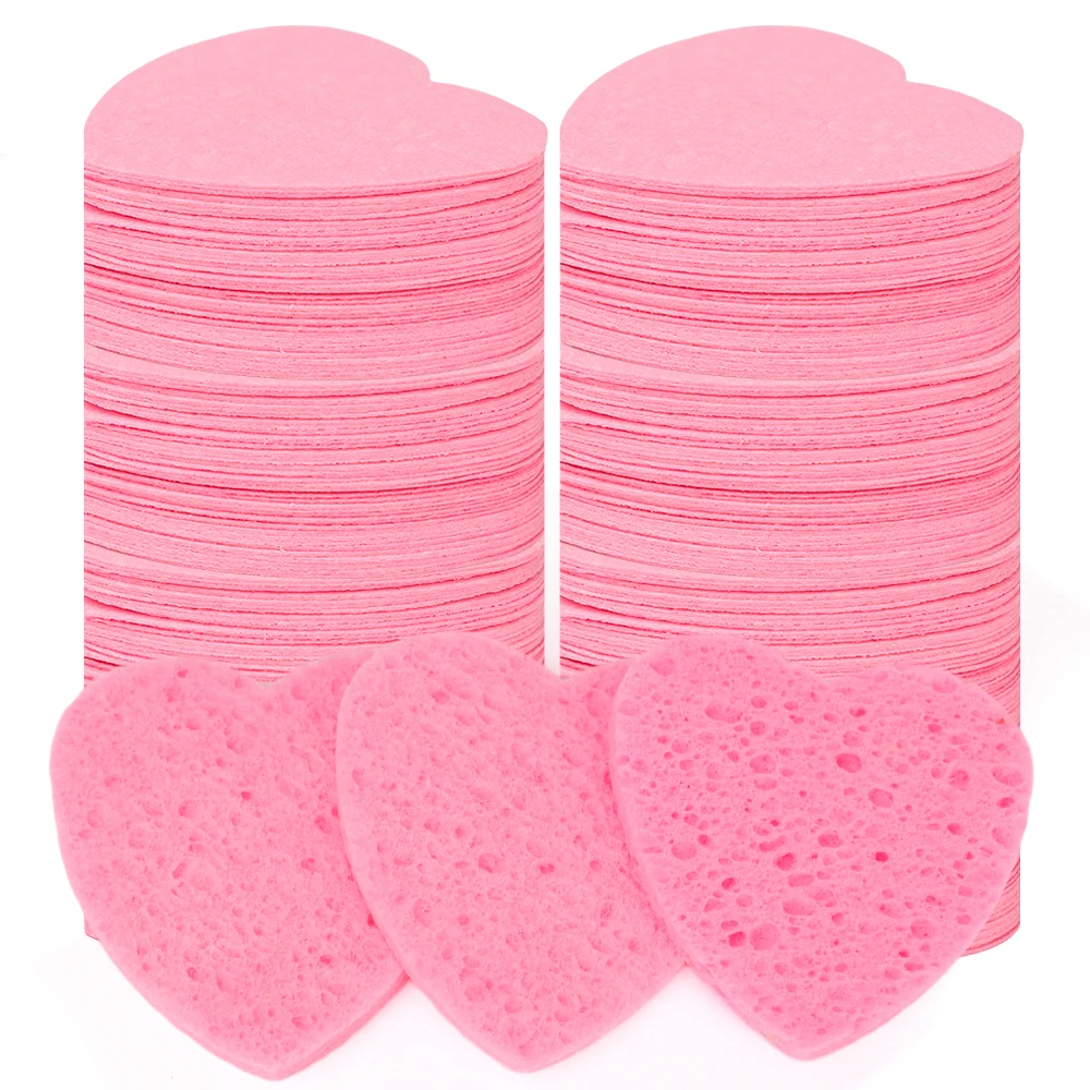 50 Stuks Hartvormige Gecomprimeerde Gezichtsreiniging Puffs Natuurlijke Gecomprimeerde Houtpulp Katoenen Puff Cosmetische Puff Gezicht Wassen Spons