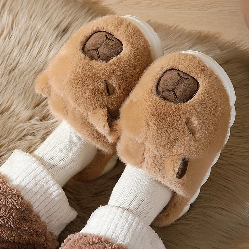 Cute Capybara Cotton Slippers Women Autumn Winter Indoor Soft Sole Warm Fur Slides Men Comfort Non Slip Home Couple Slippers