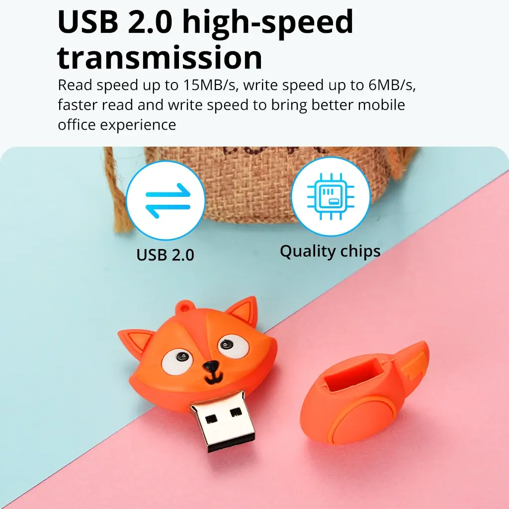 Little Fox Pen Drive 64GB Memory Stick USB Flash Drive 64GB2.0 Cartoon Pen Drive 64GB USB Stick 64GB Gift USB