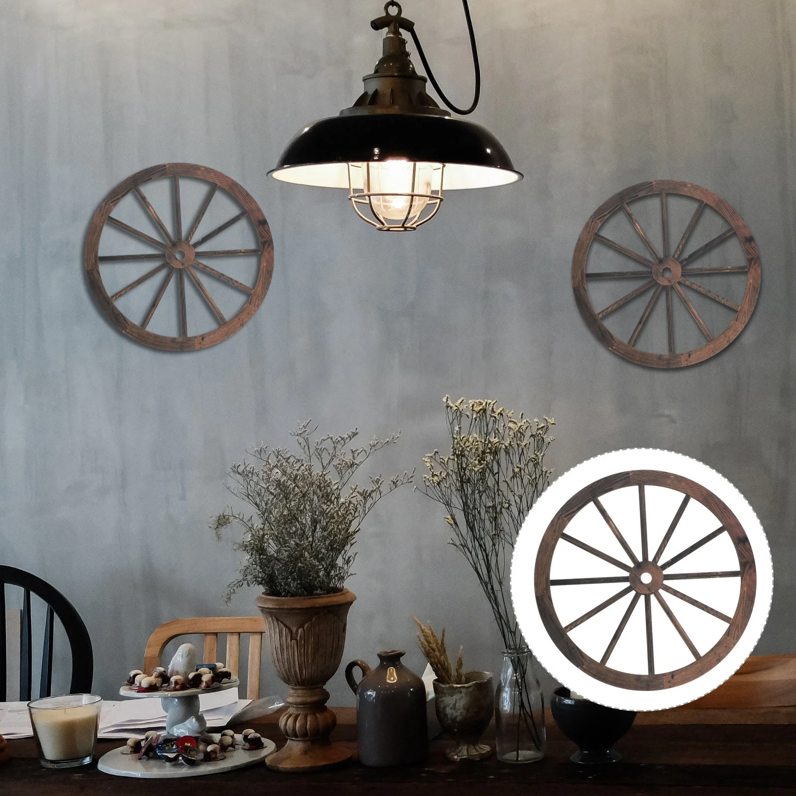 Wheel Vintage Pendant Wheels Retro Decor Wooden Wall Living Room Outdoor Office