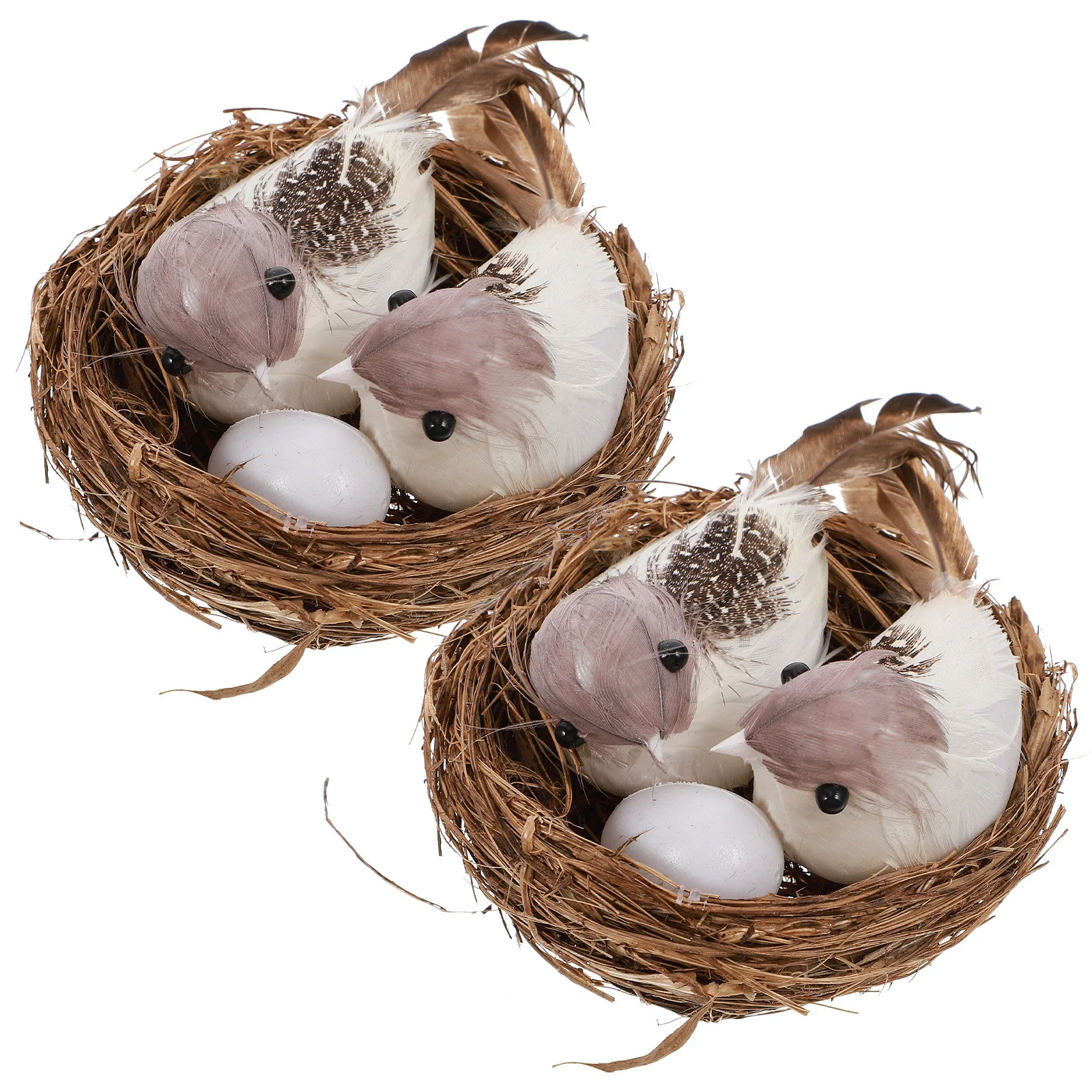 8pcs Artificial Nest Ornament Set 2 Nests 4 Birds 2 Eggs For Home Decor Easter Party Decoration Diy Micro Landscape Props