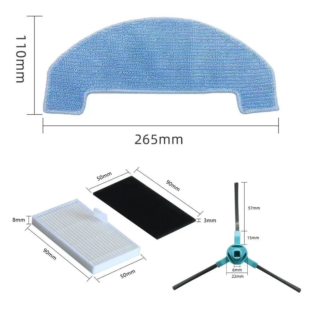 Side Brush Filter Mop Cloth Kit For Ultenic For T20 Pro / For Ultenic For T10 Lite/For-Honor Choice S3/S3 Plus/R3/R3 Plus