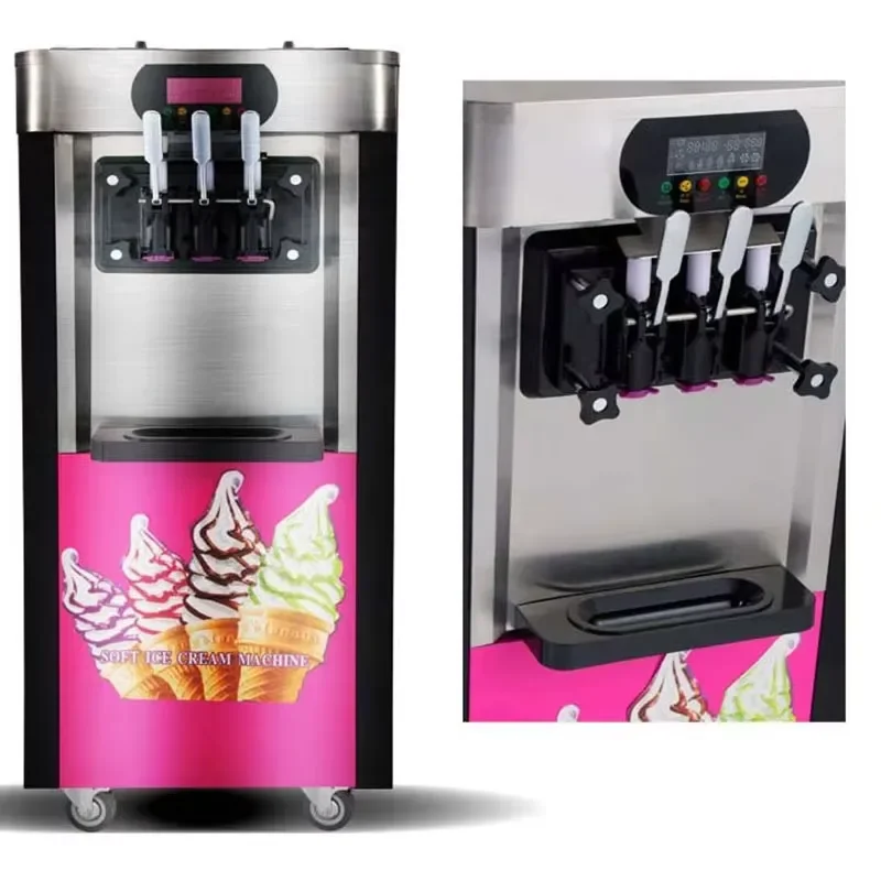 Soft Ice Cream Machine Double Compressor Multiple Flavors Commercial Frozen Yogurt for Shop Restaurant High Efficiency