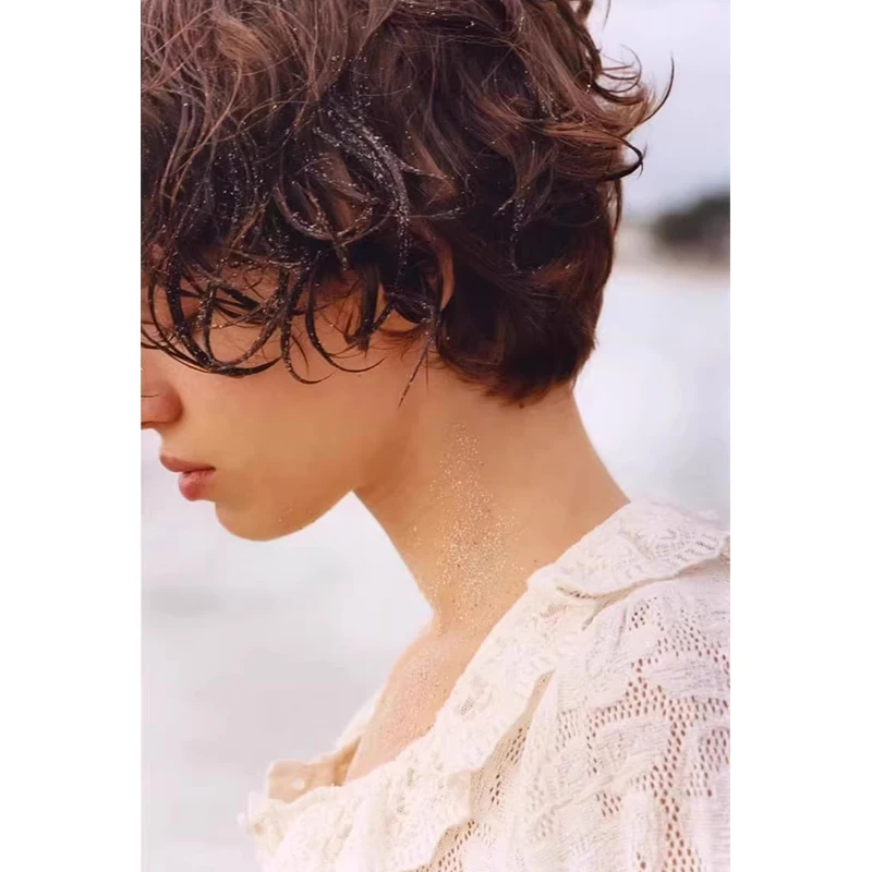 Frühling Neue Damen Einfache Sle Spitze Trim Splice Taille in Gestrickte ort Sve Top Polyester Faser 00% Frühling Sommer Faion