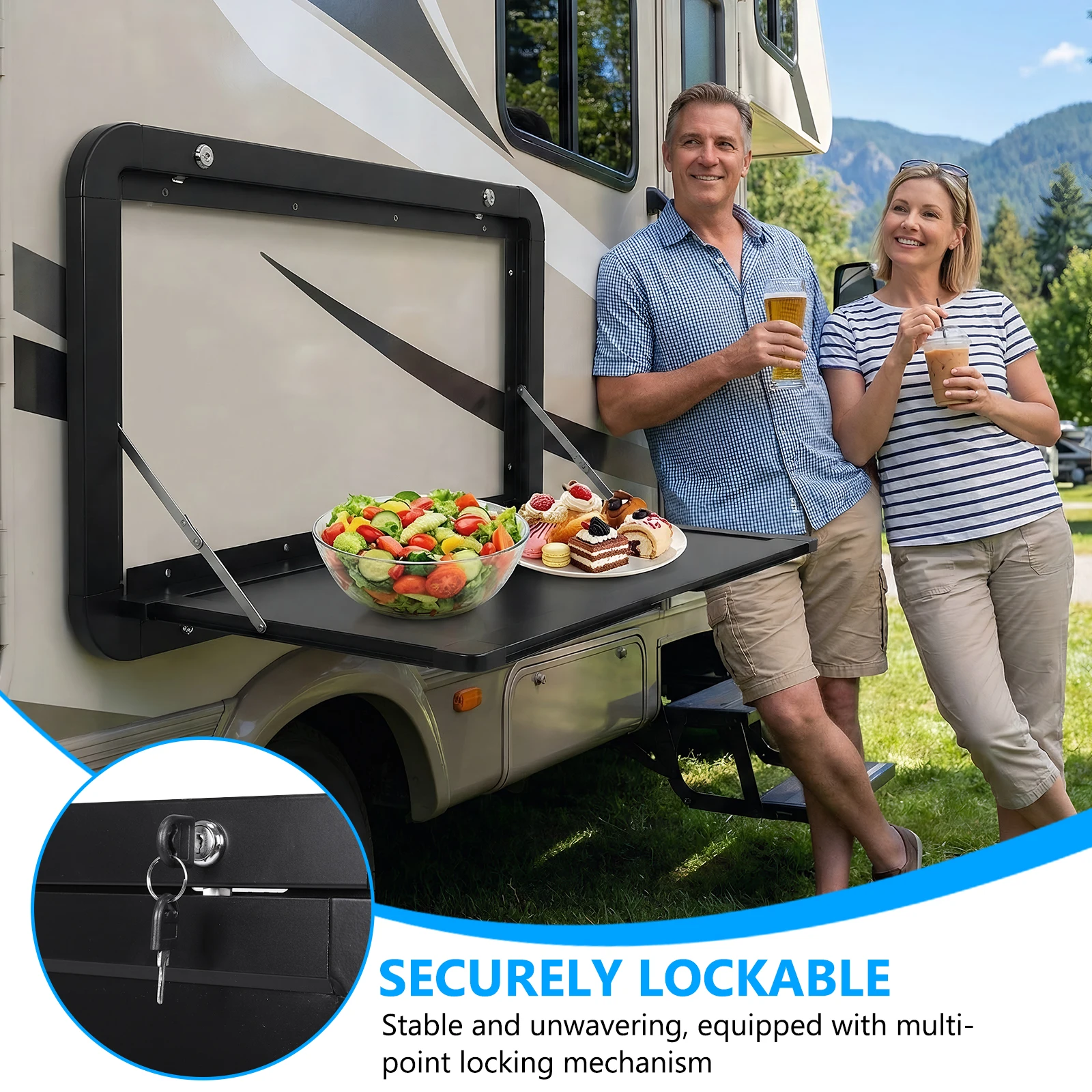 

32x18inch Foldable RV Tables with Locking Latches Multifunction Folding Wall Table Large Capacity for Campervans & Motorhomes