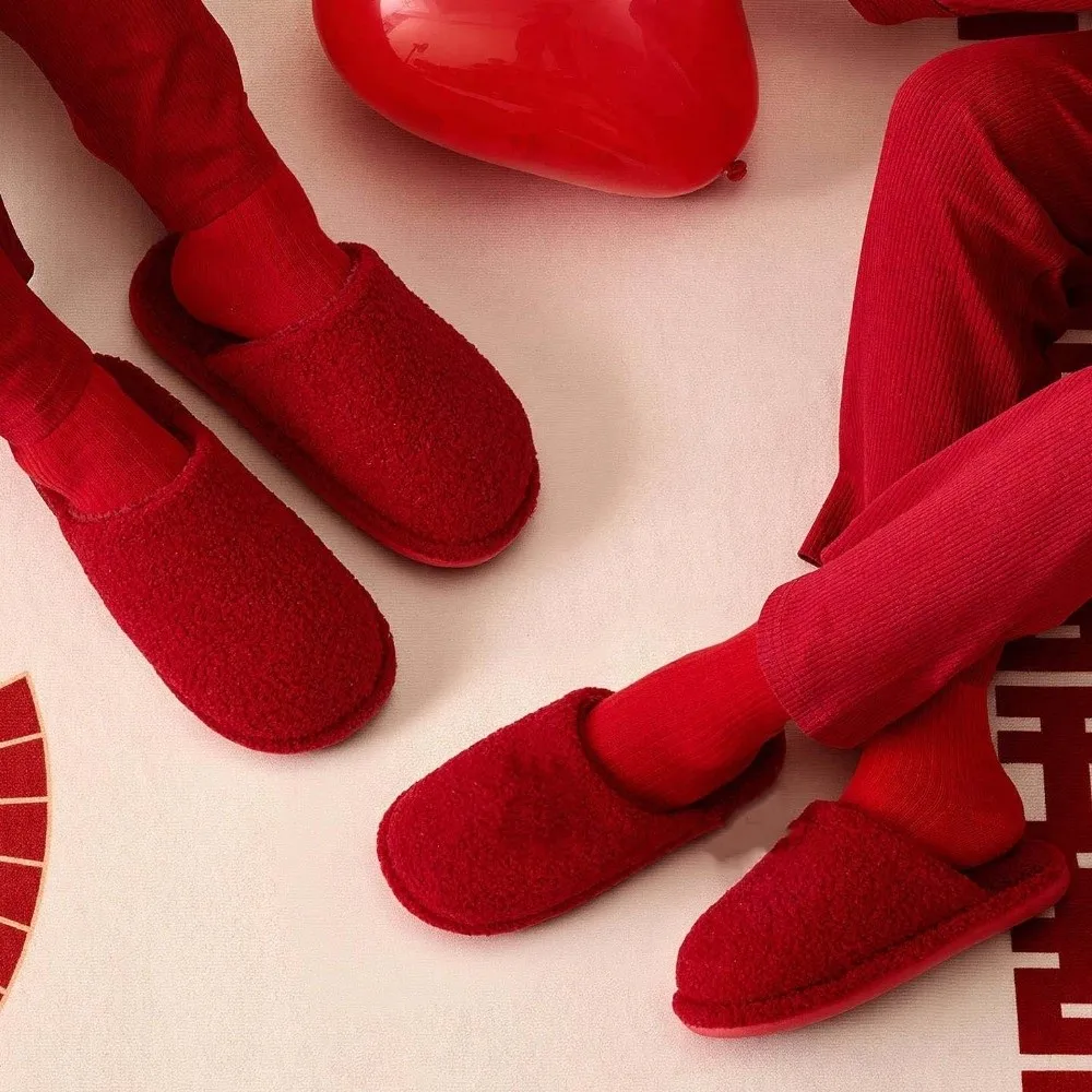 House Shoes Soft New Year Slippers Warmer Thickened Red Cotton Slippers PVC Cute Home Cotton Shoes Spring Festival view 3
