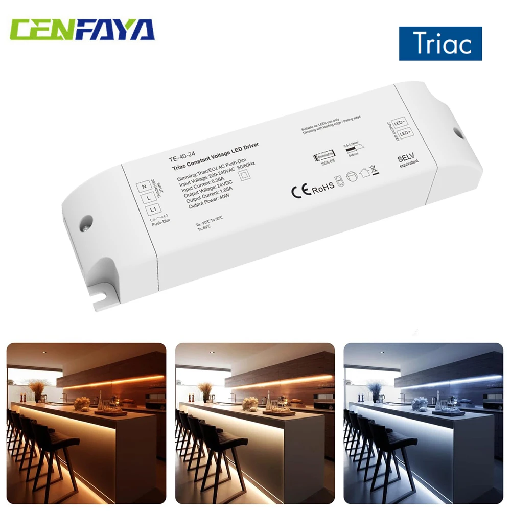 Cenfaya 40w Triac Dimmable Driver Power Supply Dc12v 24v Transformer