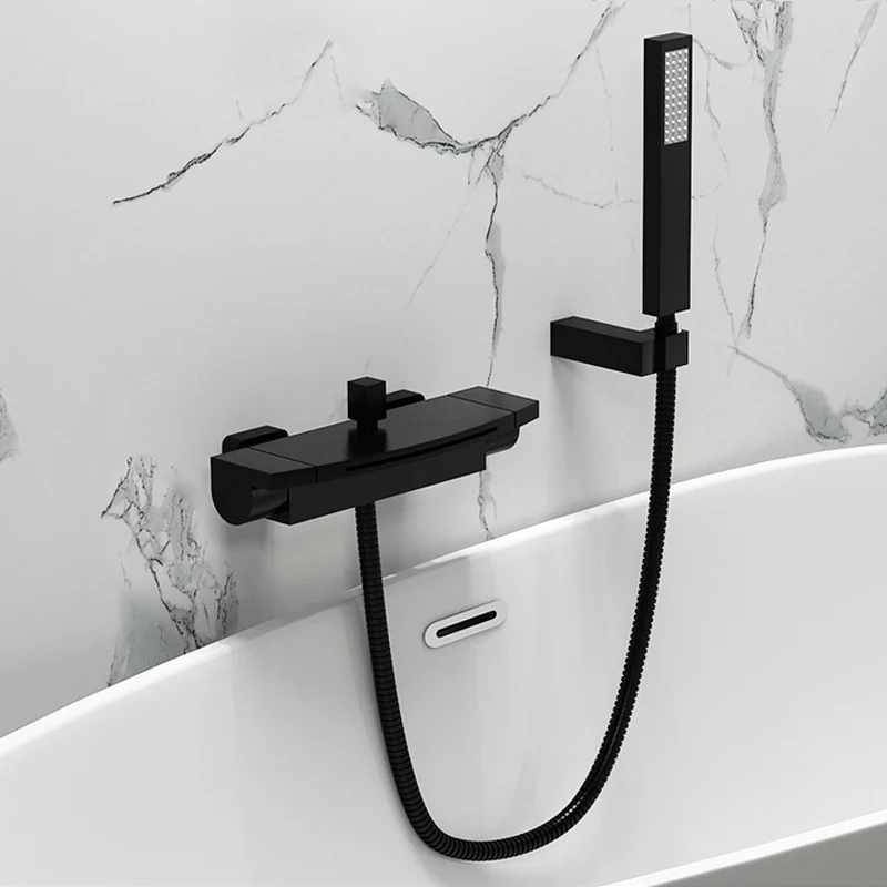 

Настенный смеситель, Золотой смеситель для ванны, ручной душ с раздвижными стержнями, выход «Водопад», смеситель для раковины